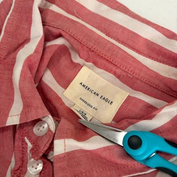 American Eagle Shirt Women's Large Striped Button Up Oversized Pocket Shirt - Picture 7 of 9